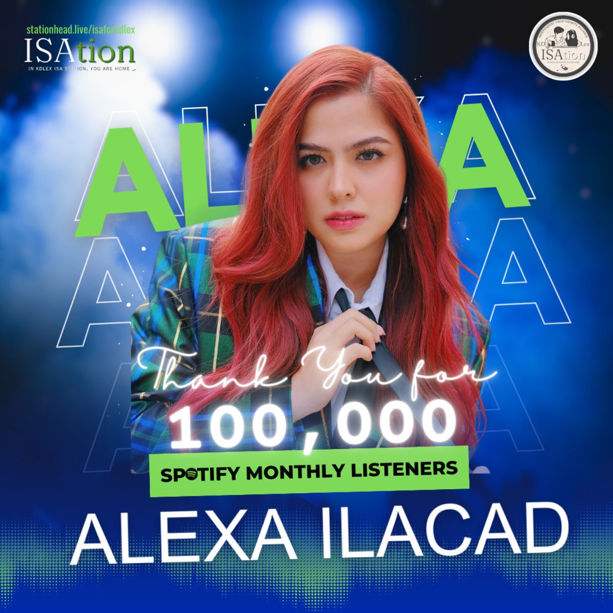 A huge congratulation on reaching 100,000 monthly listeners on spotify. This is a proud moment for all of us. Your achievement is a testament to your efforts and commitment. May you continue to inspire and reach even greater heights. 😍 @alexailacad #AddToHeartKDLEXConcert
