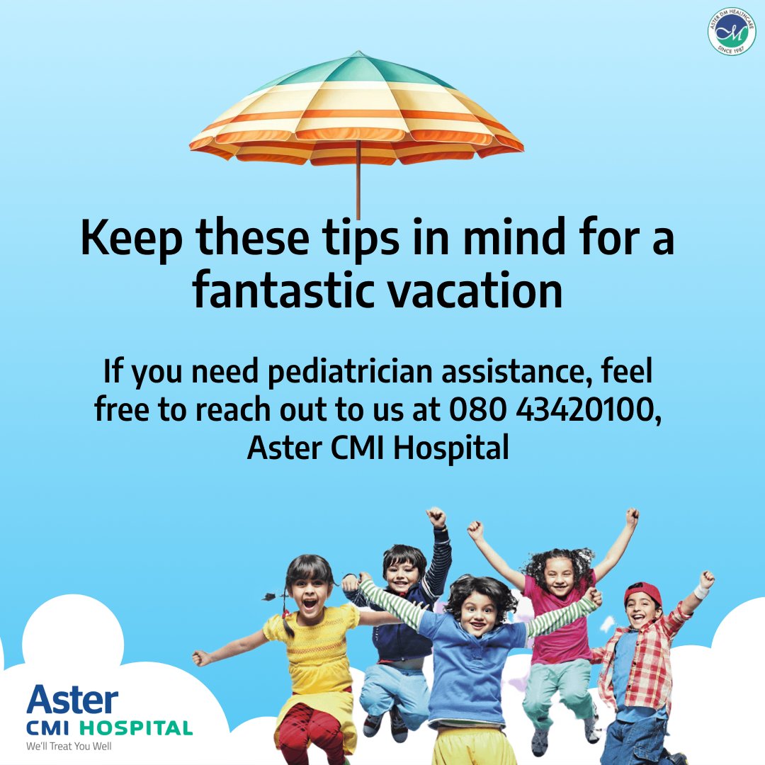 Summer adventures with little ones! ☀️ Gear up for a healthy trip with tips to tackle motion sickness, jet lag, dehydration, and more. Swipe to learn the do's and don'ts.

#HealthyTravel #PediatricCare #FamilyAdventures #ChildHealth #AsterCMI #AsterBangalore #AsterHospitals