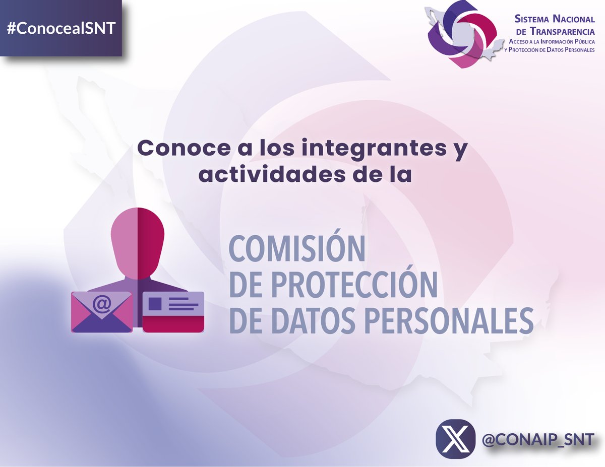 ¿Sabías que quienes integran la Comisión de Protección de Datos Personales (@CPDP_SNT ) del #SNT analizan mecanismos para proteger tu privacidad? 🔒 Conoce más sobre sus actividades 👇 snt.org.mx/cpdp/