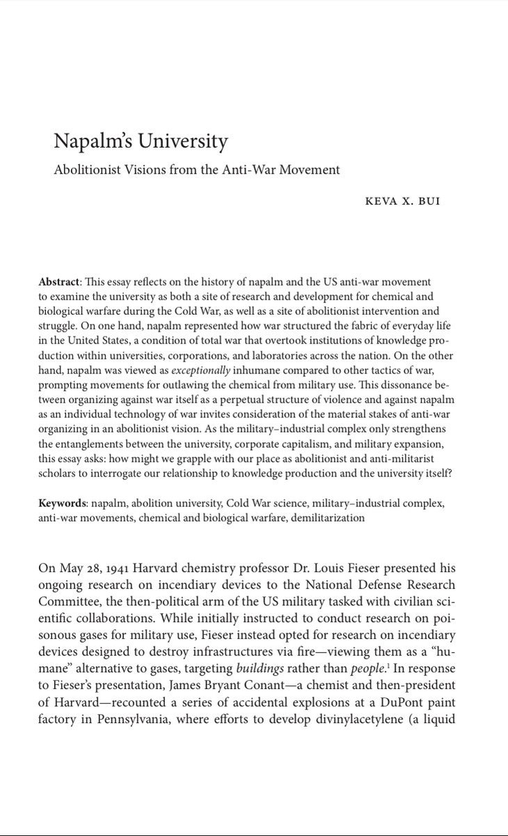 grateful that my essay on napalm and anti-war movements is included in these stellar issues co-edited by @XpertDemon and @rachelkuo. honored to be in convo w/ these amazing abolitionist scholars + organizers and hope it may offer something useful as we confront a genocidal world.