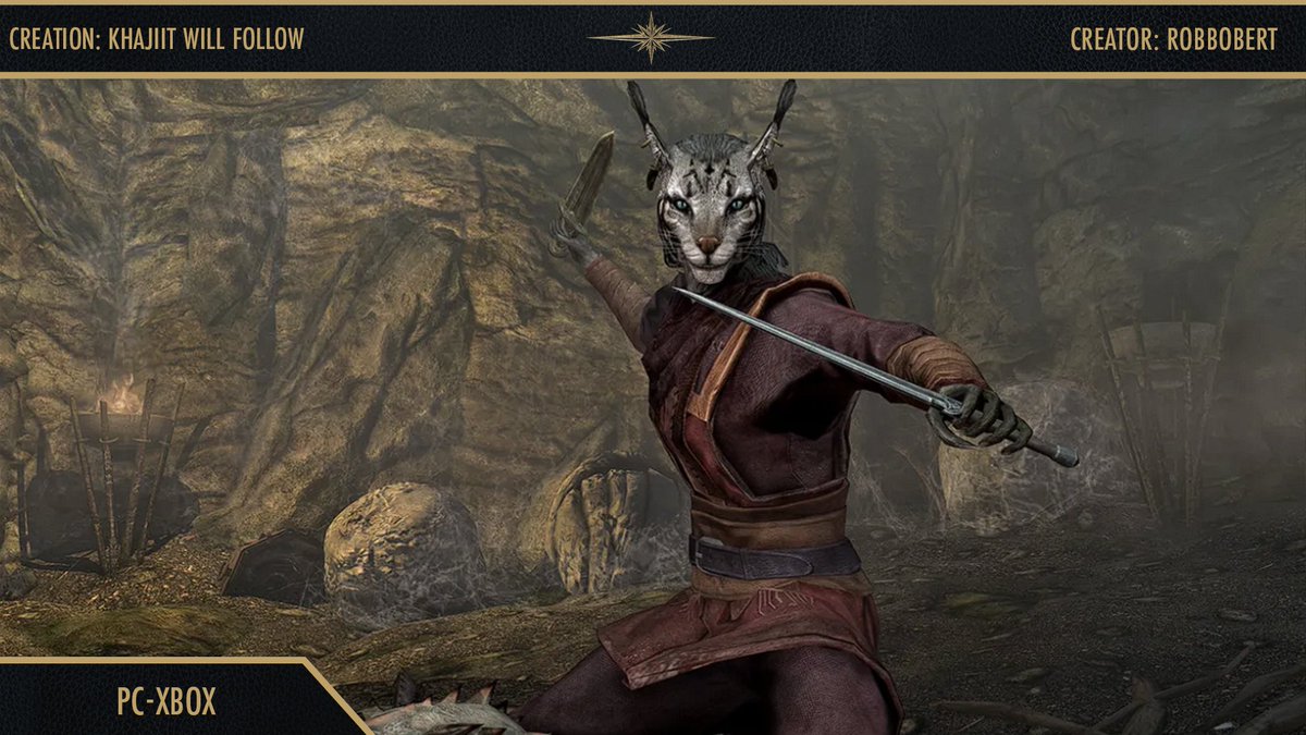Looking for a Khajiit companion on your next adventure? Check out the featured 'Khajiit will follow' by Robbobert on Featured Free Creation Friday! beth.games/3TSLcEt