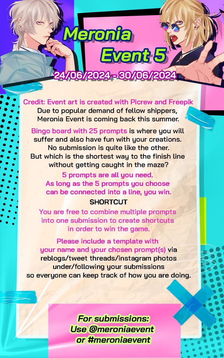MeroniaEvent's tweet image. Welcome to our 5th MeroNia Event!!! (24/06 - 30/06)
MERONIA BINGO BOARD IS BACK AS PROMISED
Rules and guidelines are below. Please spread the words so many can know and join. Thank you 🧩🍫💖 #meroniaevent