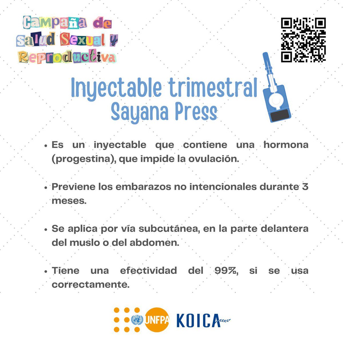 📢Campaña de Salud Sexual y Reproductiva Del 15 al 26 de abril de ⏱8:30 a 12:30 Centro de Salud 8 de Diciembre, calle Benedeto Vincenti, La Paz. 👉Ingresa al QR para mayor información. @BoliviaKoica #SaludSexualReproductiva #metodosanticonceptivos