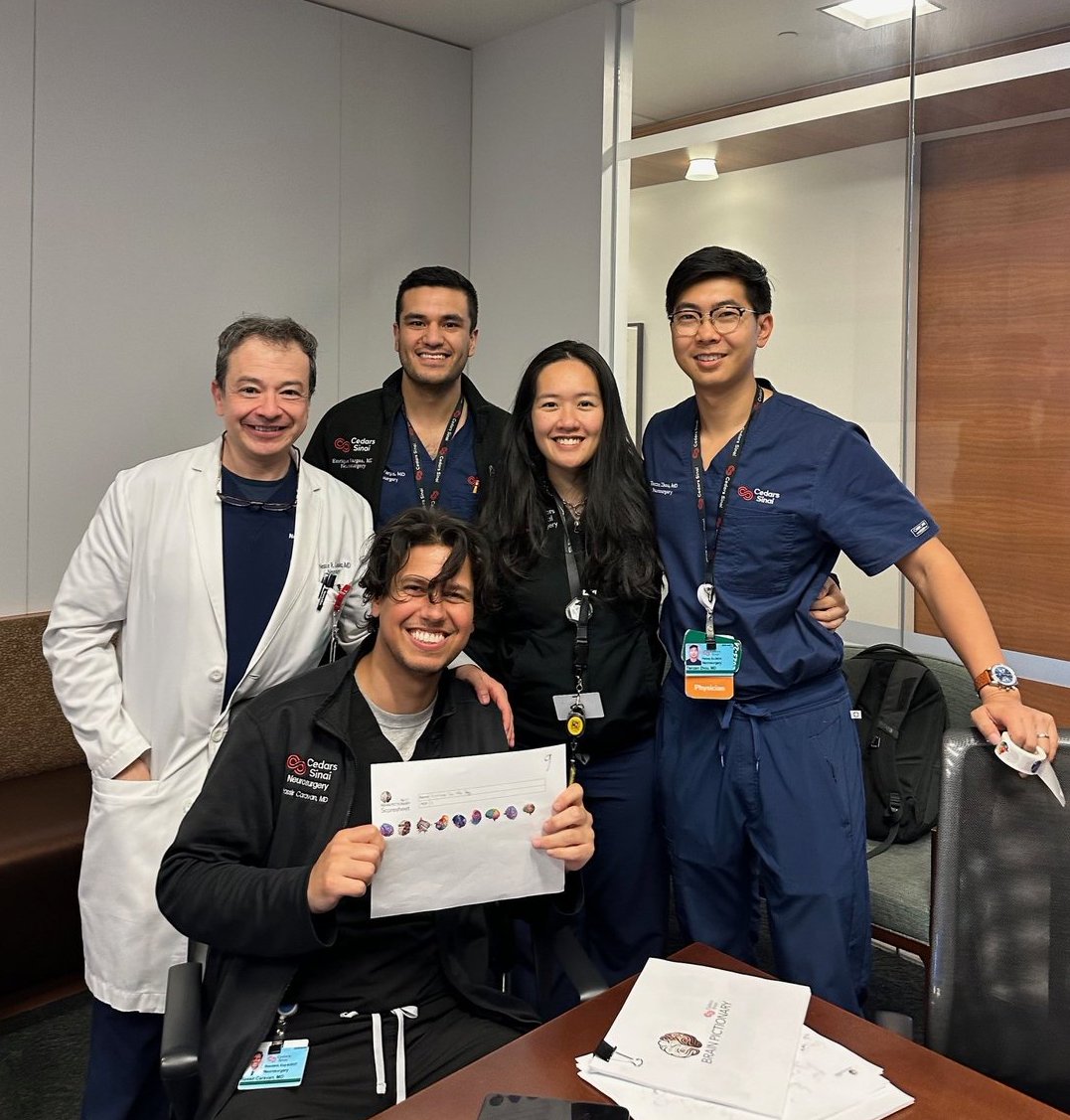 Something a little different: Brain Pictionary during monthly didactic day! Seniors working with juniors competing for a special treat.  🫖

Thank you Dr. Gonzalez and endovascular fellow, Dr. Taz Zhou for organizing!
#neurosurgery #neurosurgeryresidency #cedarssinai