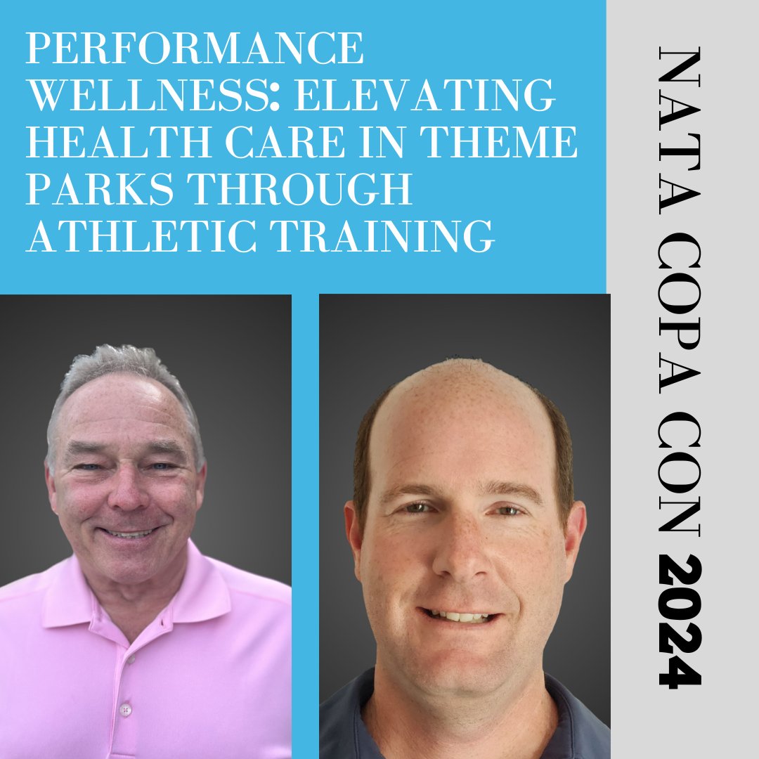 Steven Cole, LAT, ATC, and John Knaul, ATC will present at Copa Con 2024 regarding Performance Wellness: Elevating Health Care in Theme Parks Through Athletic Training. Go to educate.nata.org/copacon2024 to get registered!