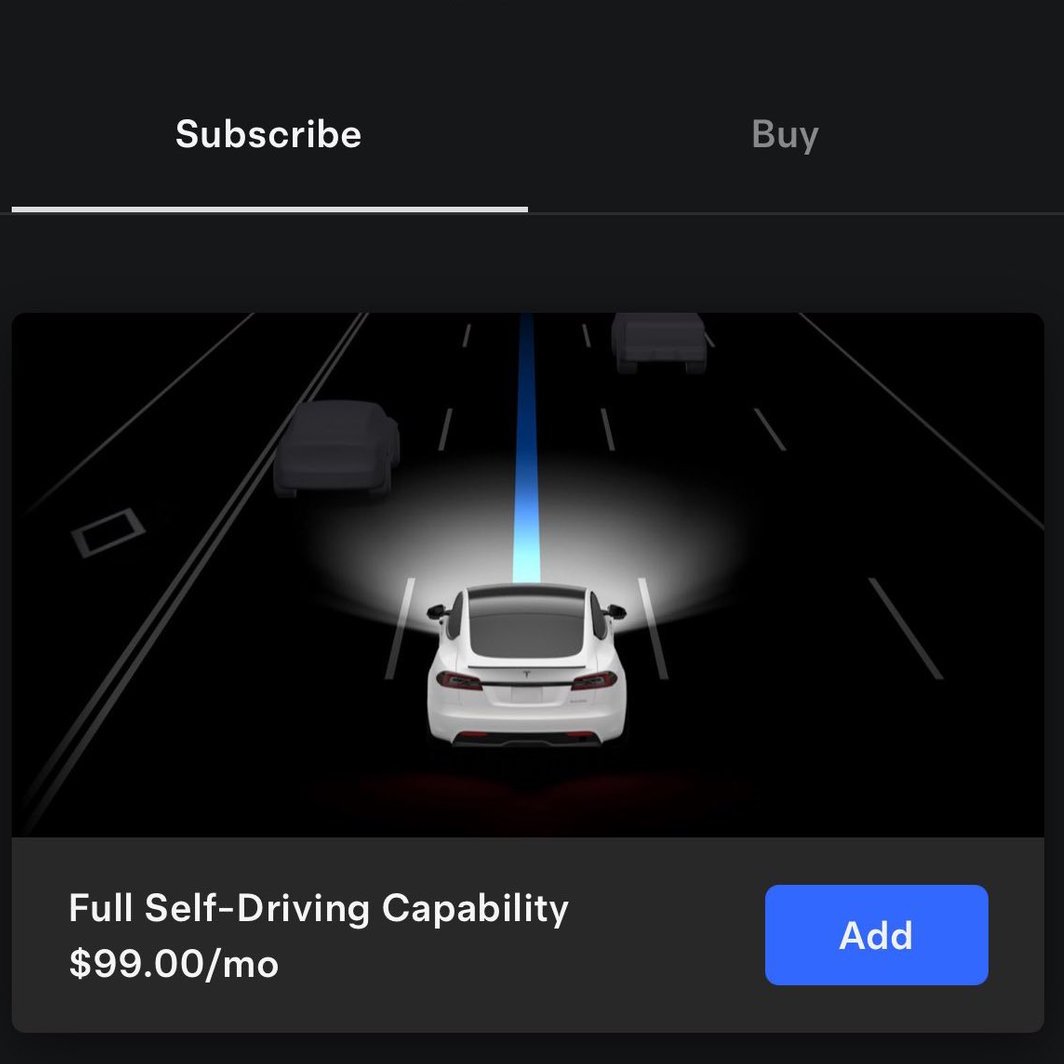StockMKTNewz's tweet photo. Tesla $TSLA just lowered the monthly subscription price of Full Self-driving (FSD) to $99 per month down from $199 a month https://t.co/koCMVvcUxQ