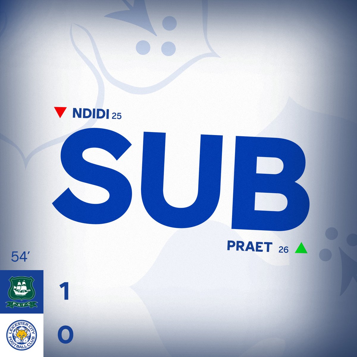 Our first change 🔁 ➡️ Praet ⬅️ Ndidi #PLYLEI