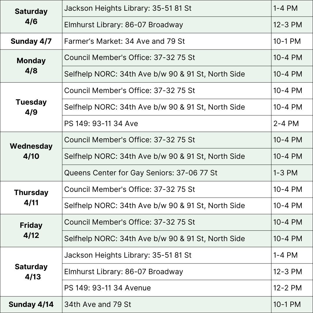 Take advantage of the last few days of Participatory Budgeting vote week! Catch us at the Jackson Heights & Elmhurst Libraries, or 34th Avenue this weekend, or vote online at vote.pbnyc.org by SUNDAY 4/14 for the projects that you’d like the Council to fund!