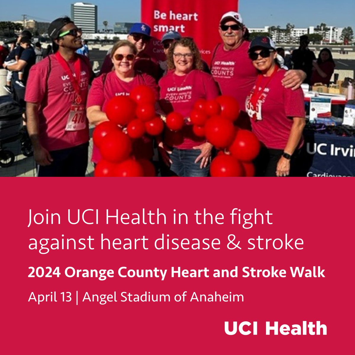 Join #UCIHealth at this year’s #OrangeCounty Heart & Stroke Walk on April 13 at #AngelStadium of #Anaheim to raise funds to fight #heartdisease and #stroke — the country's No. 1 and No. five leading causes of death.

Register as a team member or donate at bit.ly/4a9v3AK