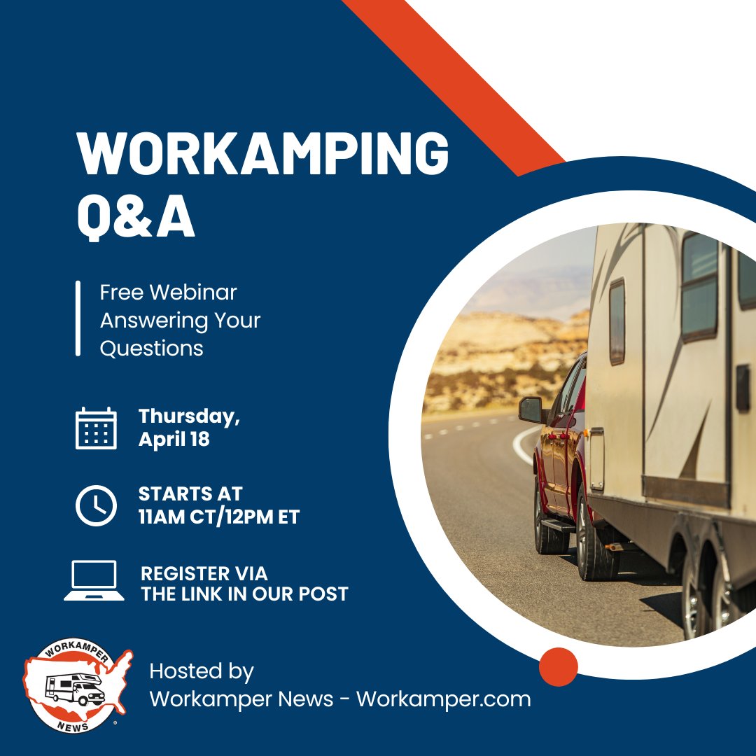 Next week --> We answer your questions about Workamping and RVing! Register at attendee.gotowebinar.com/register/44727…