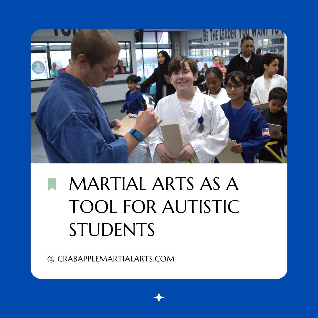 In honor of Autism Acceptance Month♾️🌈, our blog post for the week is about how Martial Arts can be helpful for autistic people! #AutismAcceptance #Neurodiversity #InclusiveMartialArts #CMAA crabapplemartialarts.com/martial-arts-f…