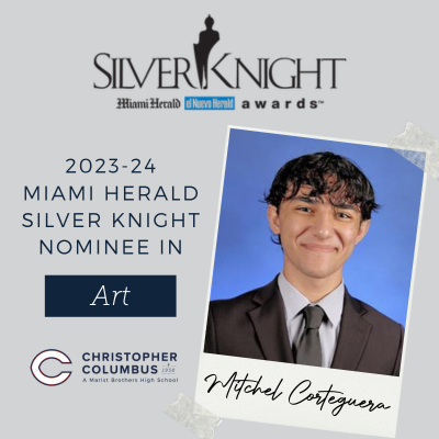 We're delighted to introduce Mitchel Corteguera as Columbus' Art nominee for the 2023-24 Miami Herald Silver Knight Awards! This exceptional senior Explorer has showcased incredible commitment and accomplishment in his chosen field. #CPride #Adelante