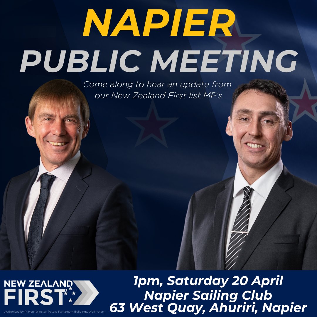At 1pm, Saturday 20 April, Andy Foster MP and Jamie Arbuckle MP will be holding a public meeting at the Napier Sailing Club to provide updates on our progress, meet supporters, and hear the public’s concerns. Come along and join like minded New Zealanders concerned about the…