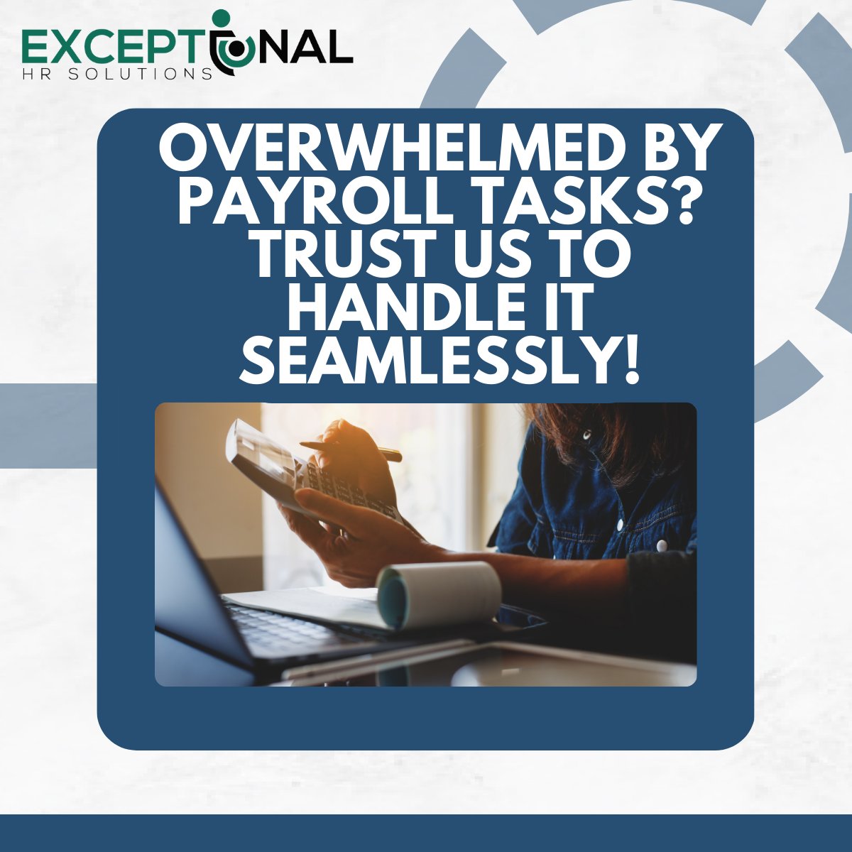 Drive productivity and accuracy in your business operations with our payroll solutions!
#payroll #payrollservices #hr #HumanResources
Contact us at Payroll@exceptionalhrsolutions.com
Schedule a meeting: tidycal.com/exceptionalhrs… 

@exceptionalhrs