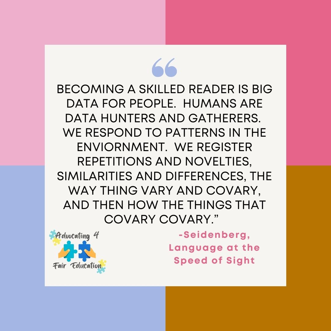 Never thought of yourself as a #DataHunter did you?  We look for #patterns, #similarities, and #differences.  If your child is #StrugglingToRead, it simply means the right #Instruction is not being offered.  

#DyslexiaAdvocate #LifeLongLearner #DTIseminar #ReadingHelp