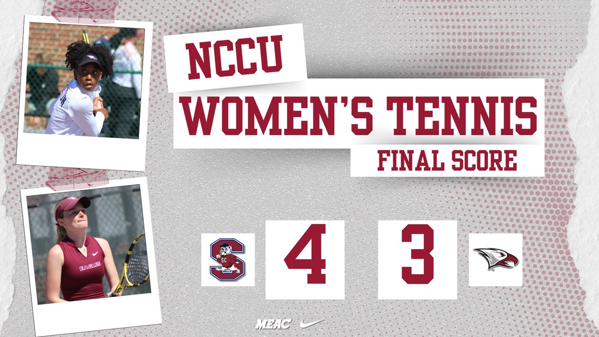 FINAL SCORE! The NCCU women's tennis team dropped a close 4-3 match to South Carolina State on Friday evening. Seniors Jade Houston (top) and Isabelle Exsted (bottom) played their final home match as the two were honored for Senior Day. #EaglePride @NCCUWT