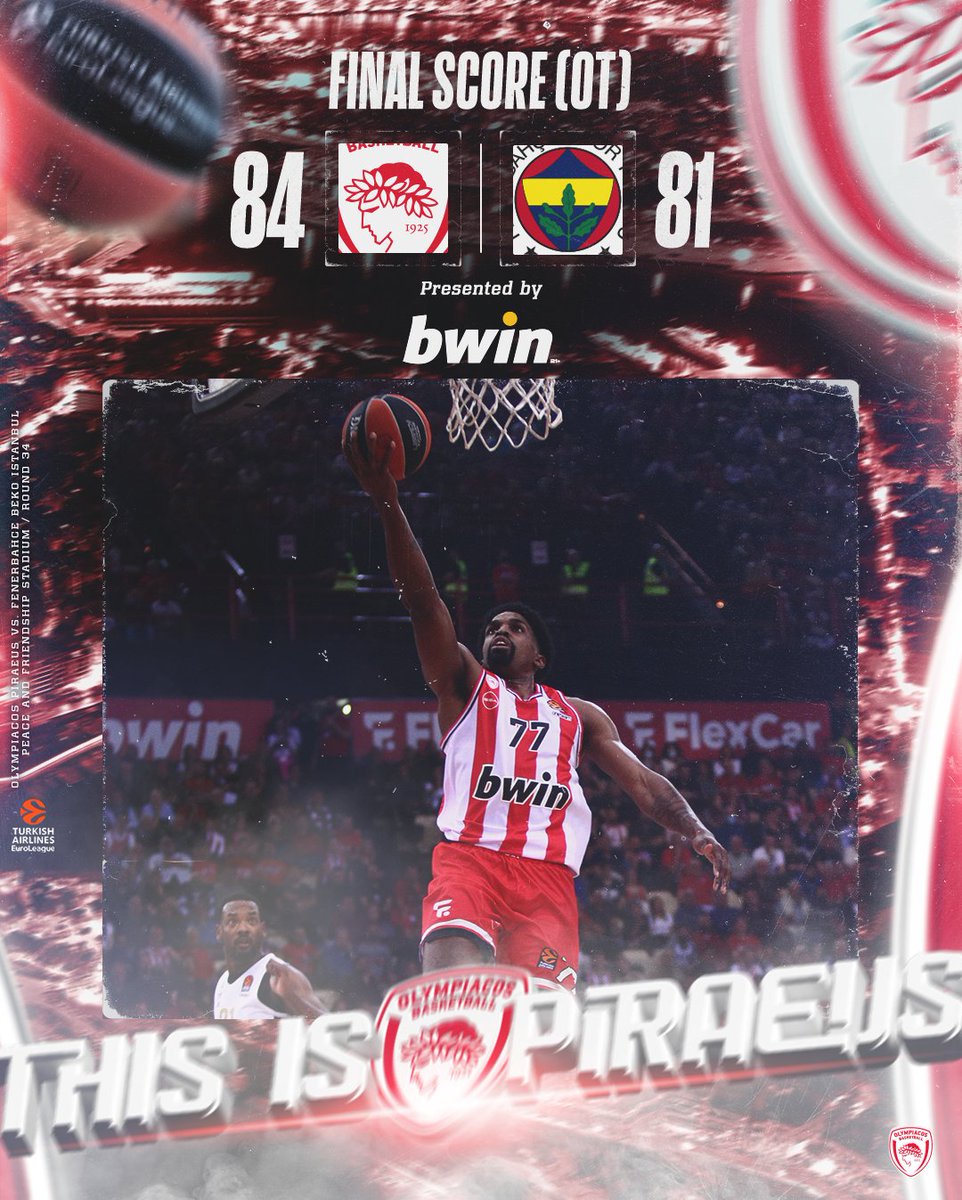 Final score 🏀 #OlympiacosBC - Fenerbahce 84-81 #EveryGameMatters #WeAreOlympiacos #TogetherWeFight #OLYFBB