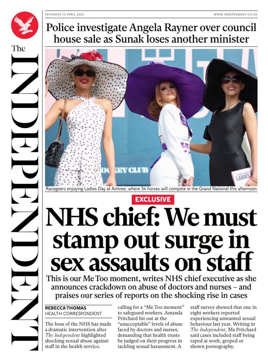 INDEPENDENT: NHS chief: We must stamp out surge in sex assaults on staff #TomorrowsPapersToday