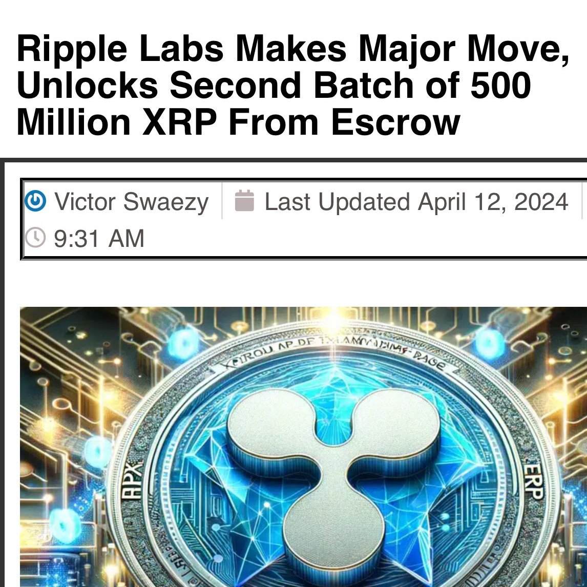 Ripple Labs has recently unlocked 500 million #XRP tokens valued at over $295,100,000 in the past day. This coincides with rumors of #Ripple possibly settling with the SEC, following an internal settlement meeting. Additionally, the top DeFi token on the XRP Ledger, @TokenCTF,…