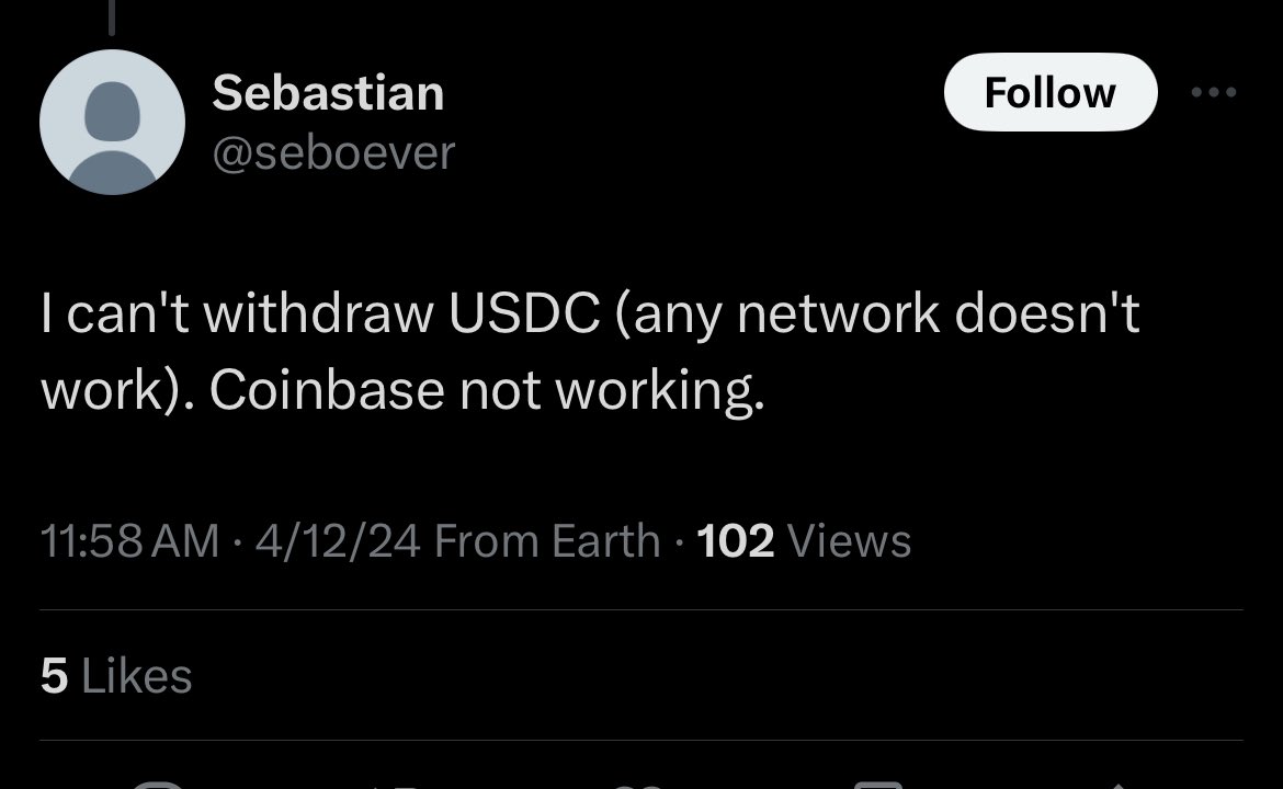 🚨🚨🚨🚨 Seeing many reports of users unable to withdraw $USDC from Coinbase 👀