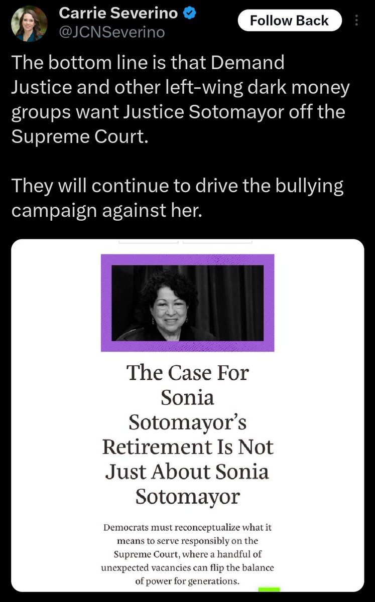 Hmm conservative judicial groups seem really concerned about keeping Sotomayor on the court and not being replaced by someone with identical positions who's 25 years younger. Great to see this bipartisan spirit in a time of such intense polarization!