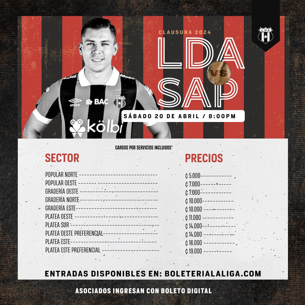 Ya disponibles para el público en general las entradas para el Clásico de este sábado 20 de abril en el Alejandro Morera Soto. ⚽️🔴⚫️ 🎟️ | boleterialaliga.com