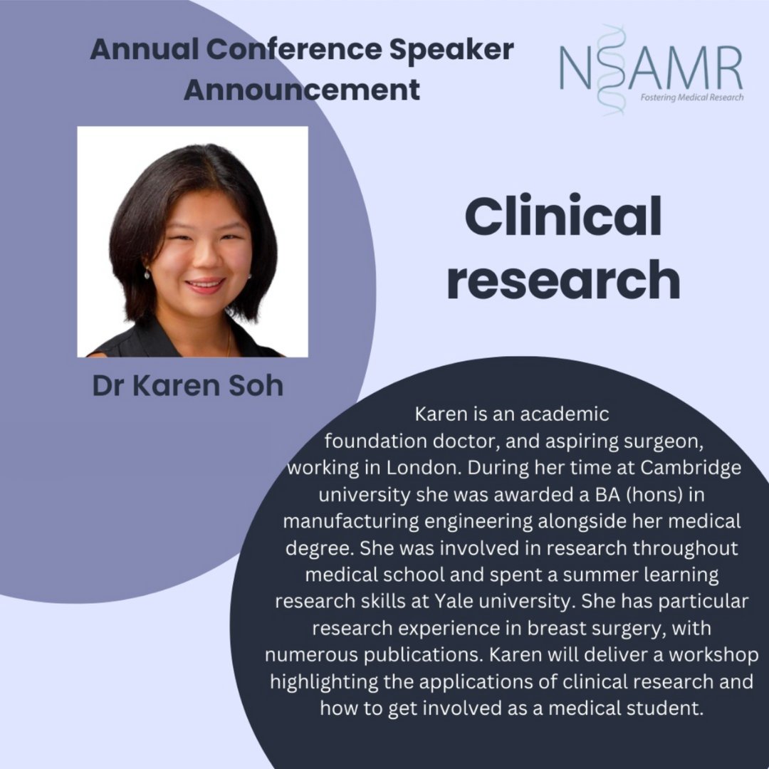 1 day left to conference day! We are pleased to introduce Dr Tjasa Zaletel and Dr Karen Soh, who are academic Foundation Doctors. They will be running 2 workshops about getting involved with laboratory and clinical research from 11:00-11:45 AM on conference day!