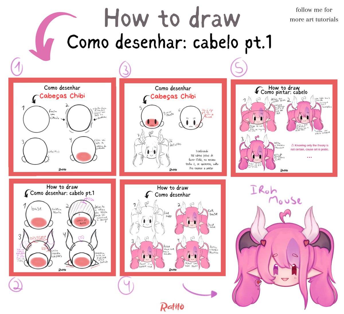 ° ~ How to Draw + Fanart 🩷💜 ~ ° - #ironmouseart - ❤️ + 🔃 = more tutorials ✨ Segue o fio 👇🪢