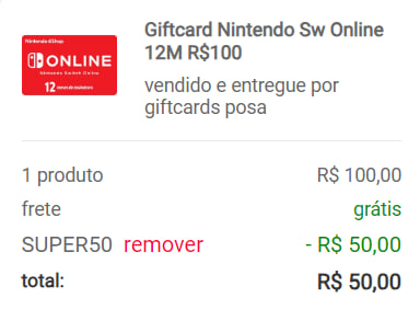 Gift card de R$100 Nintendo Sw Online - R$50,00

-Cupom SUPER50

americanas.com.br/produto/747750…

#Nintendo