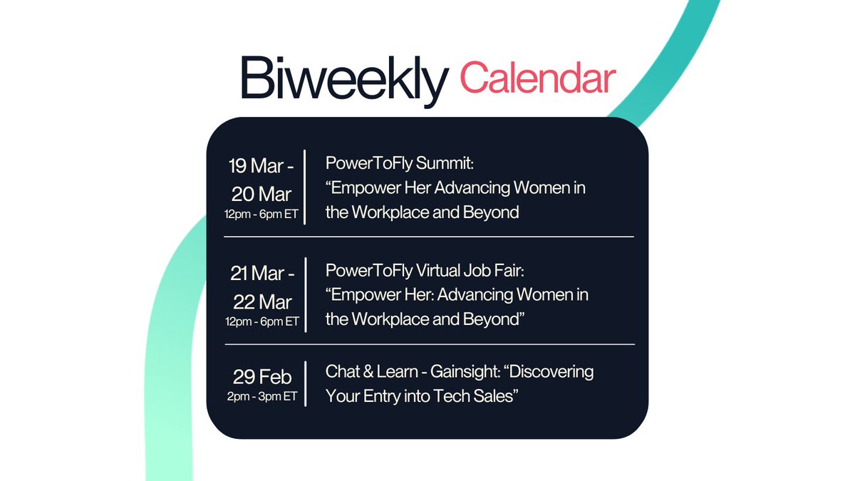 Gear up for the final weeks of April with a jam-packed schedule of empowering PowerToFly events!✨

You can register to them on this thread 👇

#PowerToFly #CareerGrowth #GrowthOpportunity #Coaching #JobFair