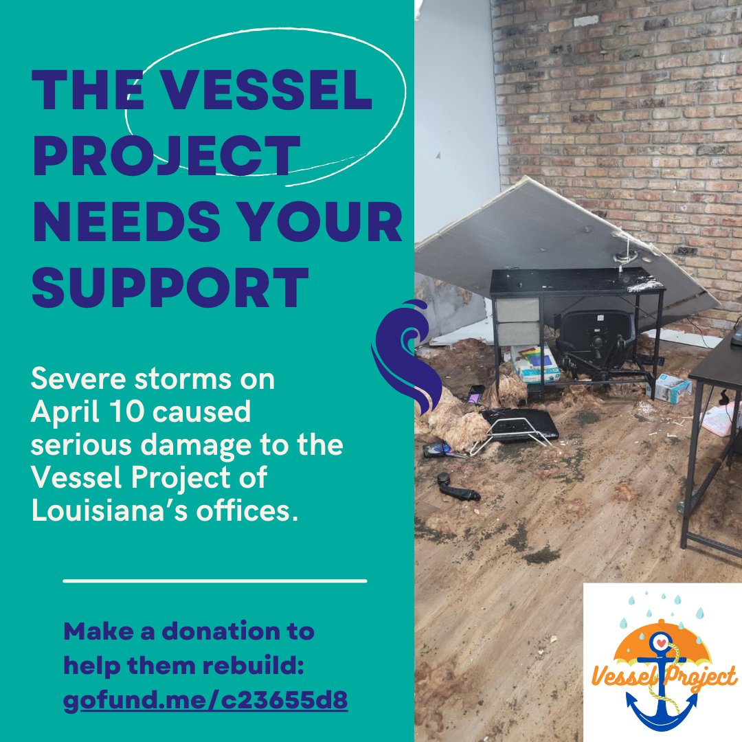 Our friends @VesselProjectLA need your support! Earlier this week, severe storms tore through the Southeast. The Vessel Project's offices were hit hard, and they need your support to rebuild. Make a donation to support their recovery here: gofund.me/c23655d8