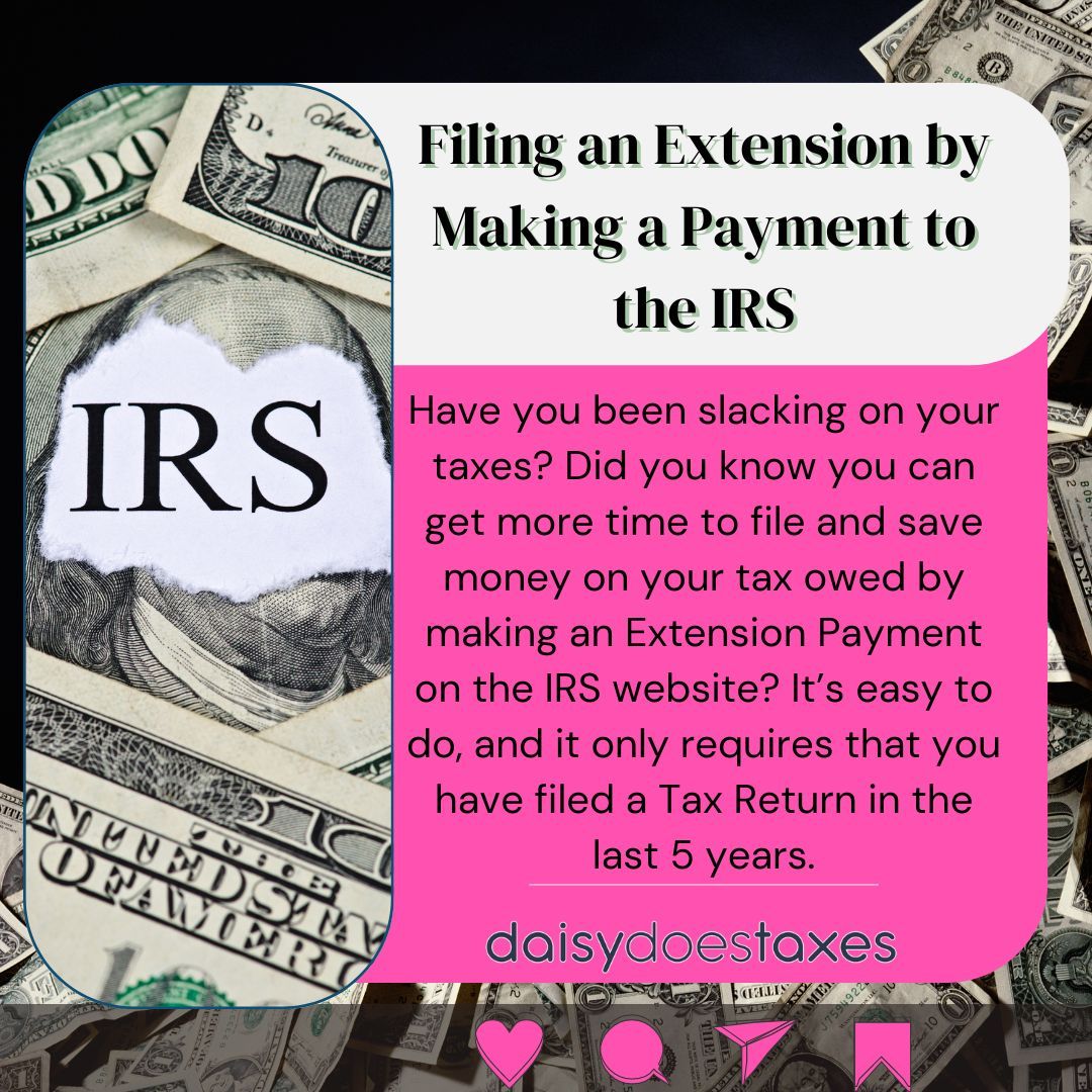 daisydoestaxes's tweet image. 🌟 Stay tuned for our upcoming video guide! 
buff.ly/49zlDOj FREE copy of our Extension Payment Guide. 

Need help? Book an appt with us at DaisyDoesTaxes.com 

Don&apos;t miss our 50% off sale on SWers Guide to Taxes 2023 Edition! #TaxGuide #DIYTaxes #EnrolledAgent #Tax