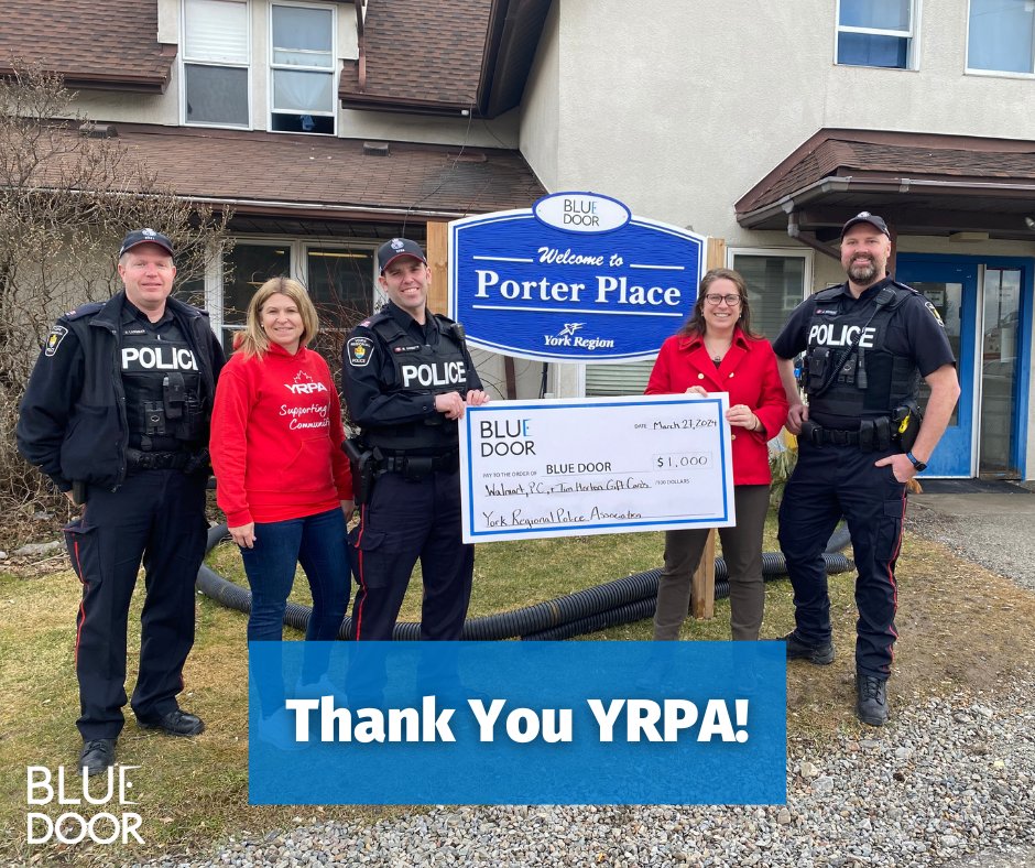 Thank you @YRPAca for your generous donation of $1000 in gift cards for the men staying at Porter Place! Your ongoing support of Blue Door, your kindness and generosity brings positive change to our community and we're so grateful 🏡 💙 bit.ly/3TfwPLD