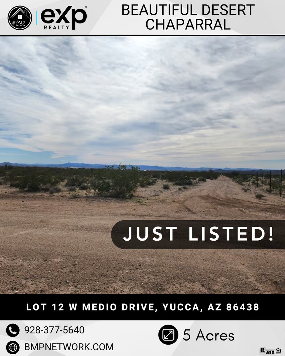 ⭐⭐ JUST LISTED! ⭐⭐

More Info: go.bmphomes.com/xqwu

5 acre parcel

Yucca,AZ

 #RealEstate #Realtor #Realty #ForSale #LandForSale #LotsForSale #BuildYourDreamHome #eXpRealty #NewListing  #Property #Properties #Home #Housing #Listing #Arizona #Mortgage #BMP #BMPNetwork