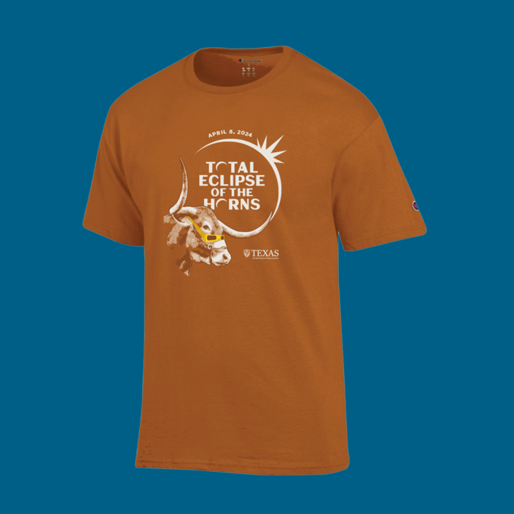 UTAustin's tweet photo. Whether you joined us for totality on the Forty Acres or just wish you had, relive this once-in-a-lifetime Longhorn Experience! Here’s your chance to get your own Total Eclipse of the Horns T-shirt. 

All proceeds go to the @universitycoop’s course materials scholarship.

Pre-order here: https://t.co/eiby1a33GU