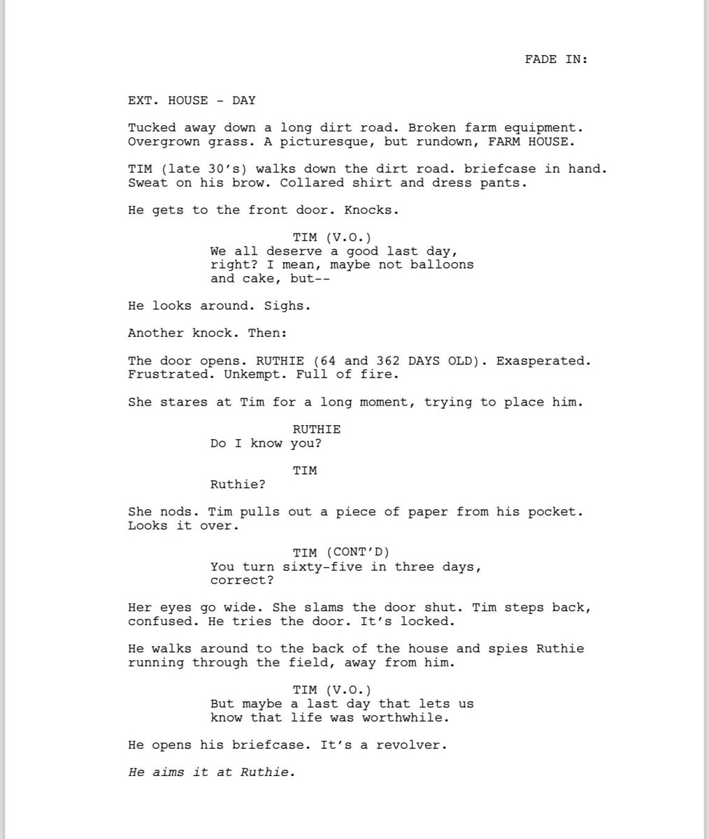 #firstpagefriday

Anyone wanna option or buy my Mad Max meets Harold and Maude script: TIM AND RUTHIE ?? 😬😬
