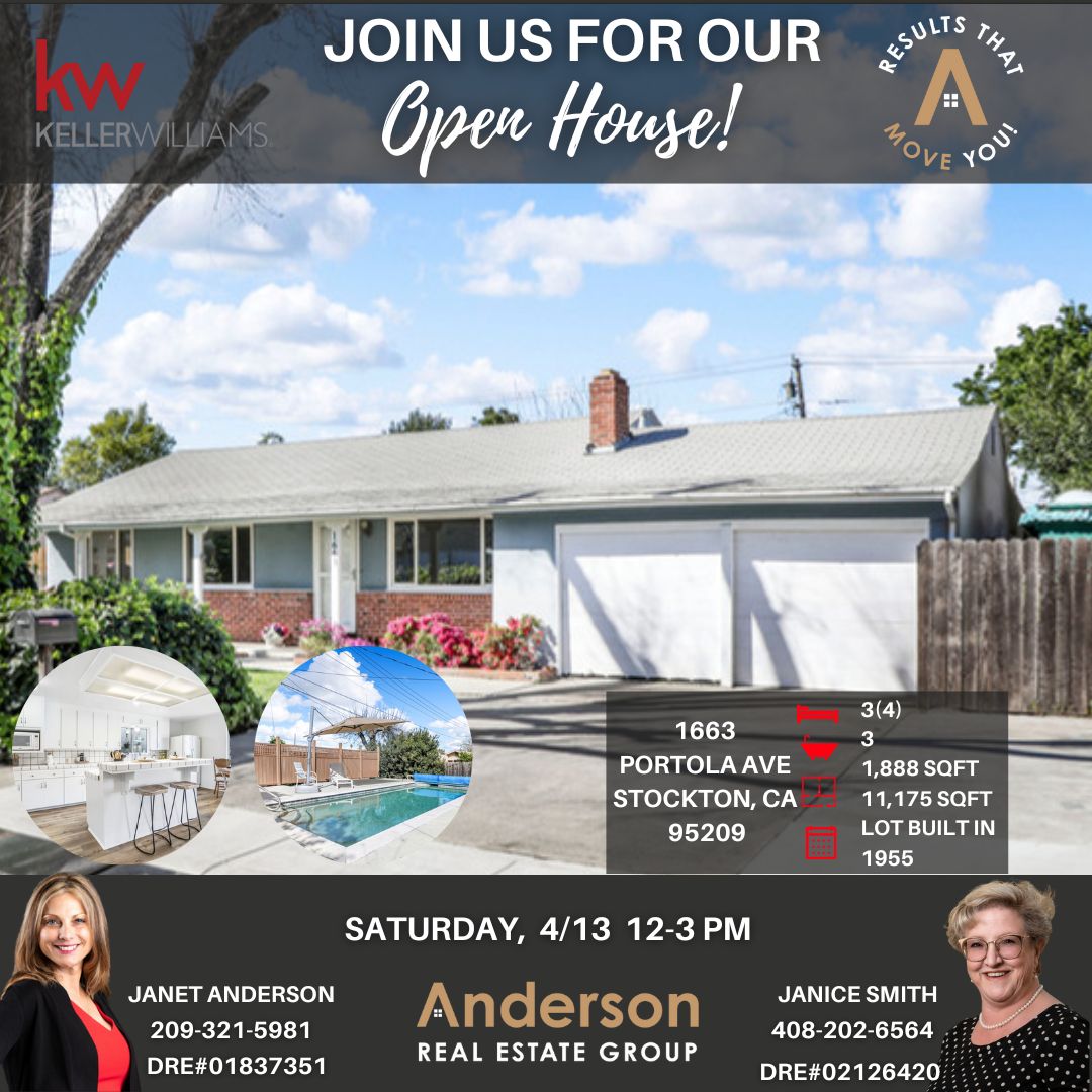 📣OPEN HOUSE this weekend📣 4/13  12-3pm
#stocktonhomes #openhouse #centralvalleyhomes #bayareahomes #bayarea #justlisted #justsold #homesforsale #realestate #realtor #lovewhereyoulive #resultsthatmoveyou #kellerwilliams #realtorlife #buyers #AwardWinningTeam #kwrealty