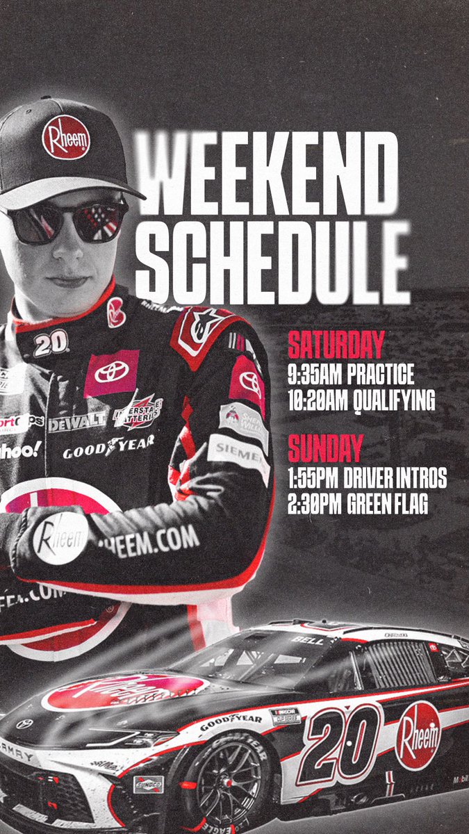 #RheemMachine is back. Race Weekend in Texas. Times in CST @CBellRacing | @JoeGibbsRacing | @rheem | @ToyotaRacing | @DEWALTtough | @interstatebatts | @mobil1racing | @TXMotorSpeedway | @PRNlive | @NASCAR | @NASCARONFOX | #TeamToyota | #RheemRacing