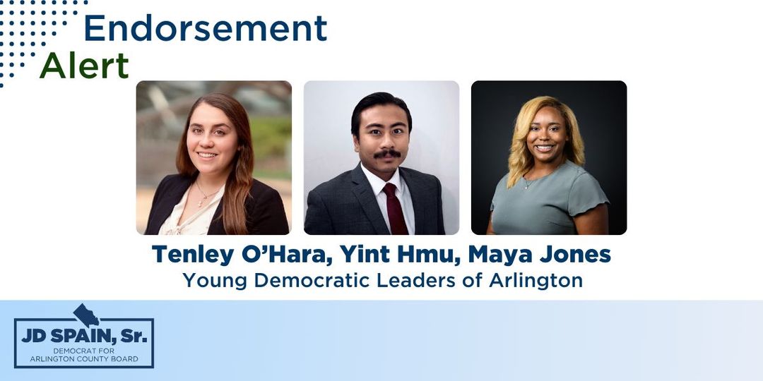 💯🤝Esteemed Young Democrat Leaders of Arlington @tenley_ohara, Yint Hmu, and @mayajonesmj endorse Julius 'JD' Spain, Sr. as their #1 Choice for Arlington County Board! - Read more: mailchi.mp/jdforarlington…