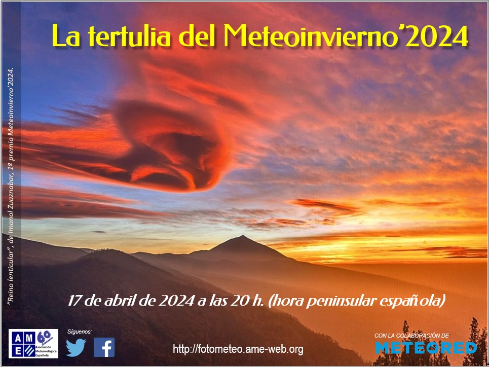 Próximo miércoles 17 de abril a las 20 h. peninsulares: "La tertulia del #Meteoinvierno2024"
Un repaso a las imágenes más singulares de entre todas las subidas a Fotometeo en los últimos tres meses. 
Enlace para asistir en directo 👉teams.microsoft.com/l/meetup-join/…
¡¡¡No te la pierdas!!!