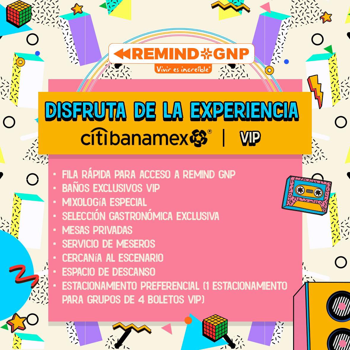 ¿Ya tienes tus accesos Citibanamex VIP para Remind GNP? Aquí te dejamos una lista de todas las amenidades que tendrás el próximo 25 de mayo, y que te permitirán disfrutar de nuestro festival como una verdadera estrella. #RemindGNP #Viviresincreíble @gnpseguros