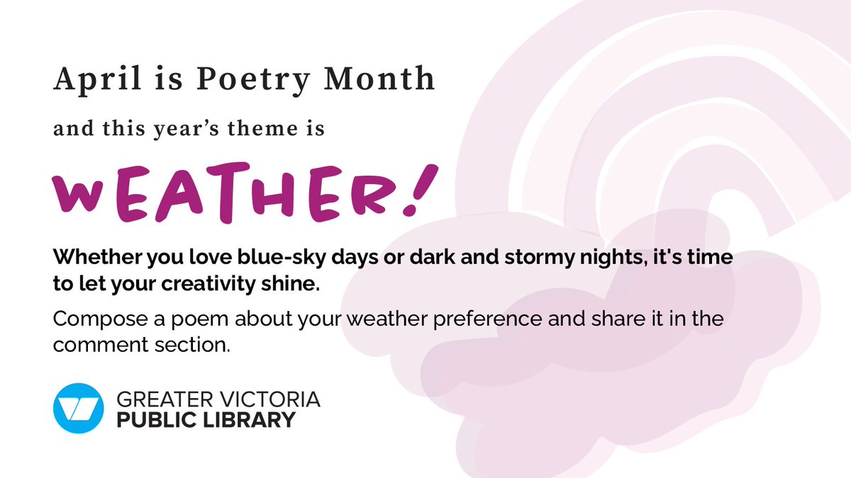 🌧️⚡️April showers bring poetic powers! Join us as we celebrate #PoetryMonth with a weather-themed twist! Let your creativity thunder with our online and in-branch poetry activity! How does thunder make you feel? Share your stormy tales below!