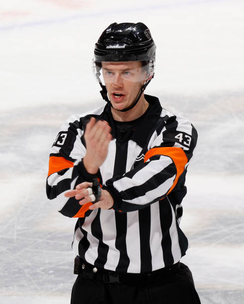 Refs for @NHLFlames @AnaheimDucks are Cody Beach (#45) and Morgan MacPhee (#43). Tonight's officials: scoutingtherefs.com/2024/04/44641/… #CGYvsANA #Flames #FlyTogether