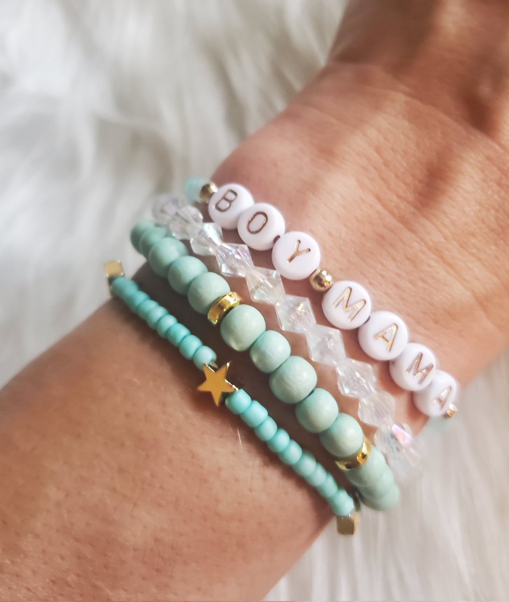 Mother's Day is coming up Sunday, May 12th! 🌼🌷 Message me for the perfect gift (or treat yourself)! I do custom orders, as well. #handmadejewelry #braceletstacks #mothersdaygift #shopsmall #boymom #girlmom #momofboth