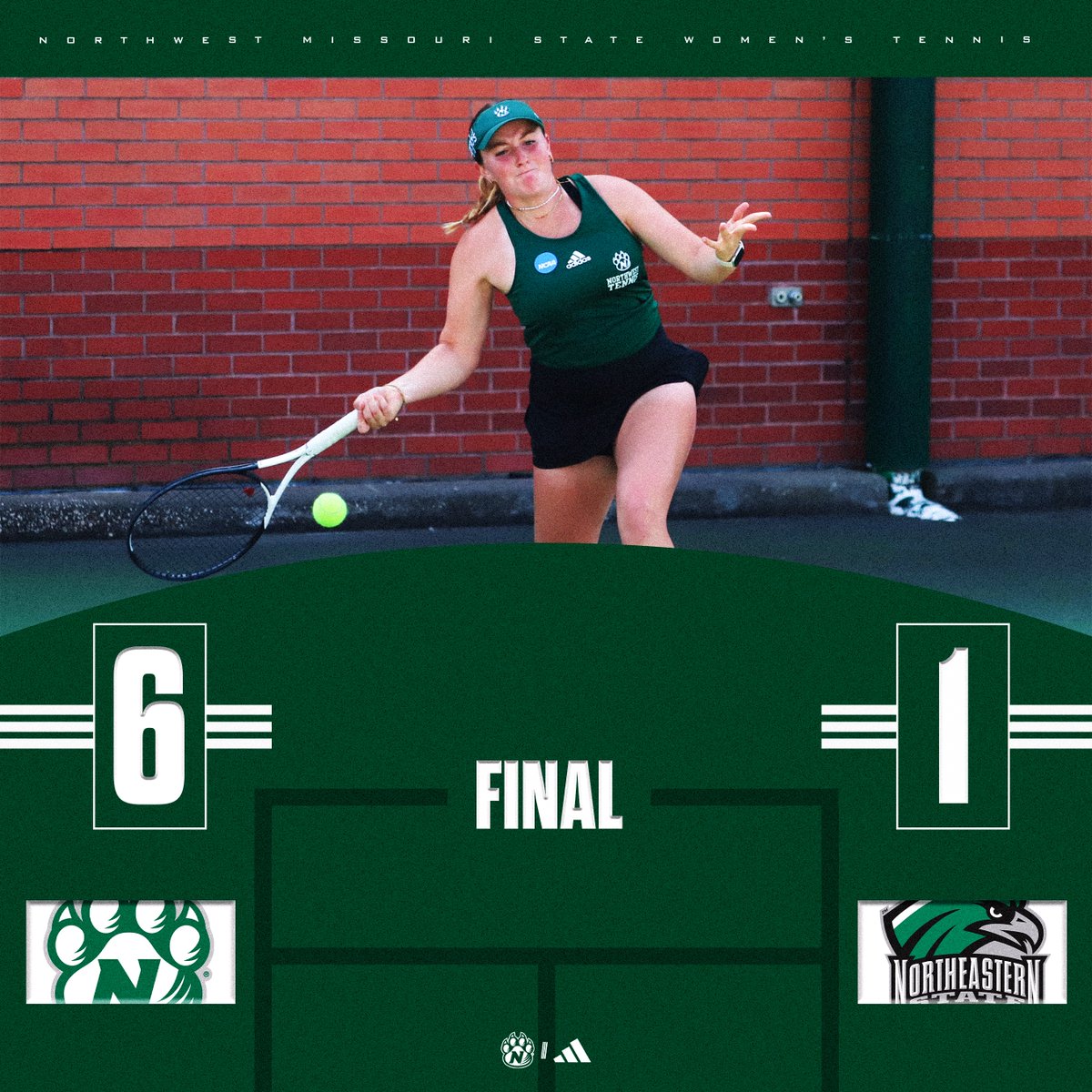 '𝘾𝘼𝙏𝙎 𝙒𝙄𝙉‼️ The No. 19-ranked Northwest Missouri State University women's tennis team put up a 6-1 dual victory over the visiting Northeastern State RiverHawks on the Grube Courts at the Rosewell Complex on Friday afternoon. #OABAAB