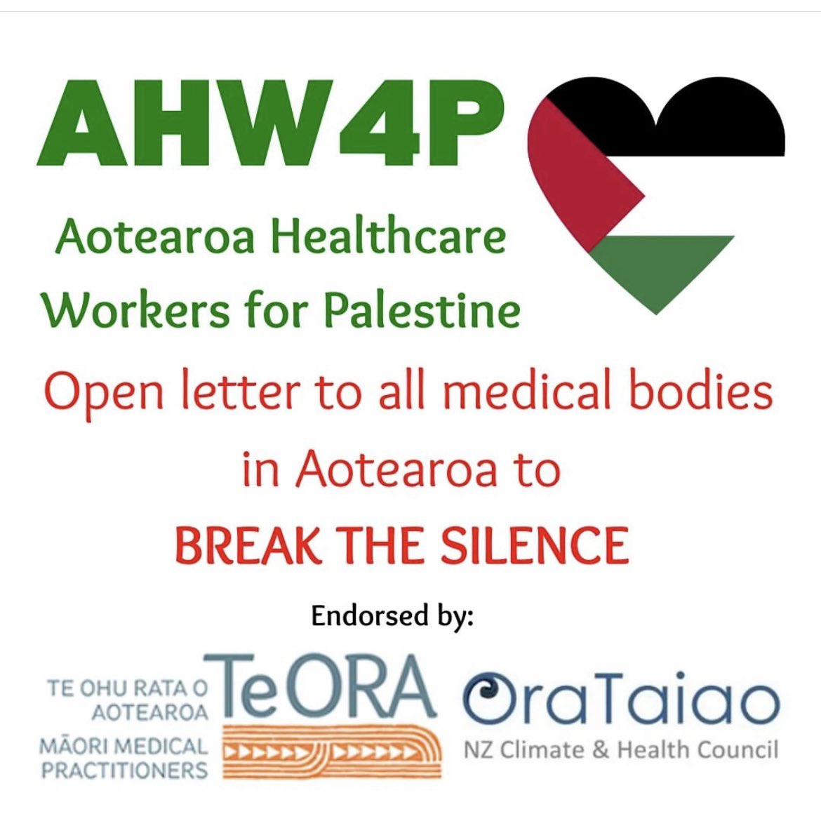 ‼️ACTION‼️Please SIGN this open letter from Aotearoa Healthcare Workers For Palestine & SHARE widely! You can access the letter at: rb.gy/d3r7nt The letter is endorsed by @OraTaiao & @TeOhuRata 🙌🏾 It's time to BREAK THE SILENCE! (Via @ahw4p Instagram) #notatarget