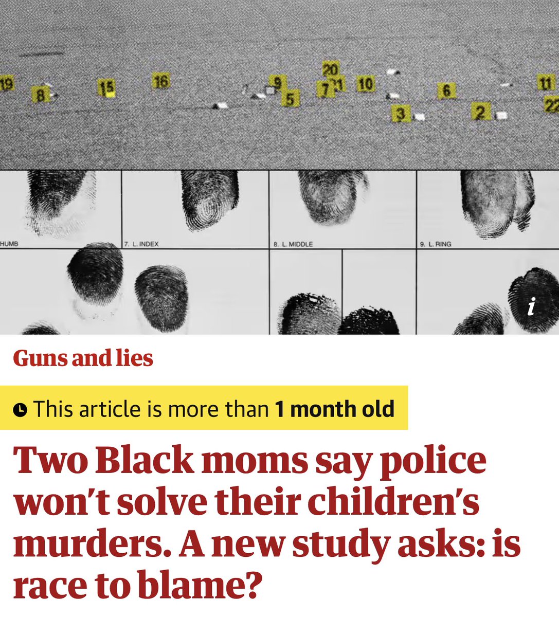 “A report in the journal Criminology shows that homicide cases are less likely to be solved when the victim is Black.” theguardian.com/us-news/2024/f…