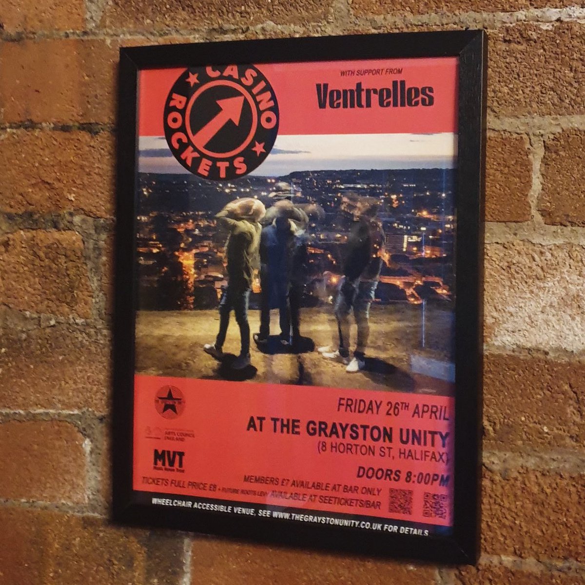 A poster on a wall in the venue we are playing next in the place we are playing taken by the person who suggested we played the venue…. Mouthful that innit .. cheers @NewIndieSounds1 @graystonunity and @casinorockets Tickets ventrelles.com