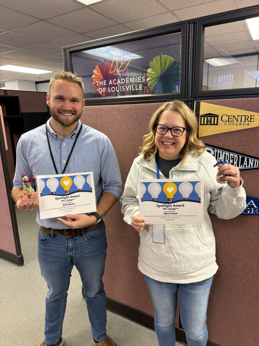 ML Spotlight this week goes to Justin Blevins and Mary Pozaric from the Transition Readiness Office who have been collaborating with OML to support the development of new ELD courses and placement documents & so much more to ensure success for our middle and high #JCPSMLs