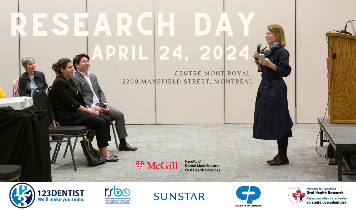 Our 18th Annual Research Day is coming up on April 24! Students will have the opportunity to present their research and we will welcome keynote speakers Professor Eduardo Franco and Dr. Paul Zaslansky. Details and Registration > mcgill.ca/dentistry/rese…